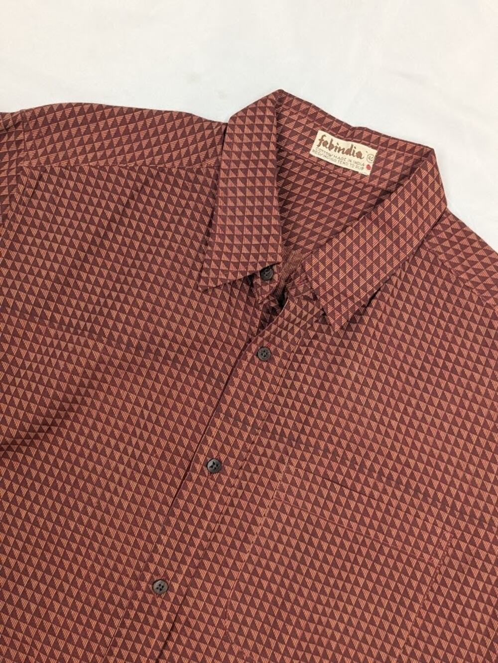 Fabindia Red Copper Dress Shirt Mens Sz 40 Long Sleeve Button Up Lightweight